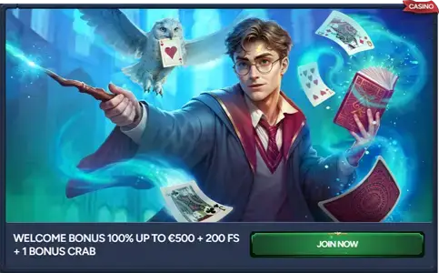 Üdvözlő Bónusz 100% akár 500 € + 200 Ingyenes Pörgetés + 1 Bónusz Rák